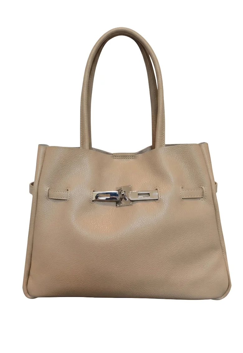 Geanta shopper de piele Marcella, Maro taupe deschis
