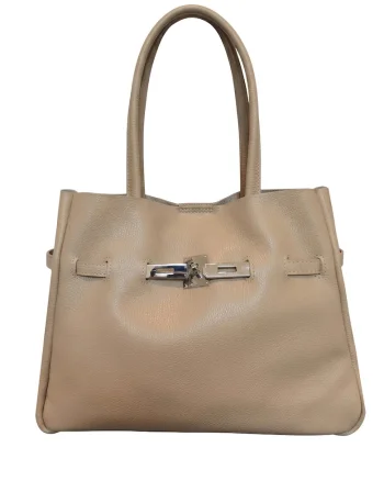 Geanta shopper de piele Marcella, Maro taupe deschis