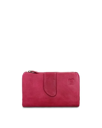 Portofel din piele cu capsa Caspian, Fucsia