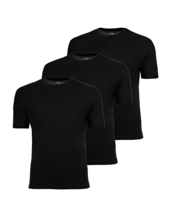 Set de tricouri din amestec de bumbac cu decolteu la baza gatului - 3 piese, Negru