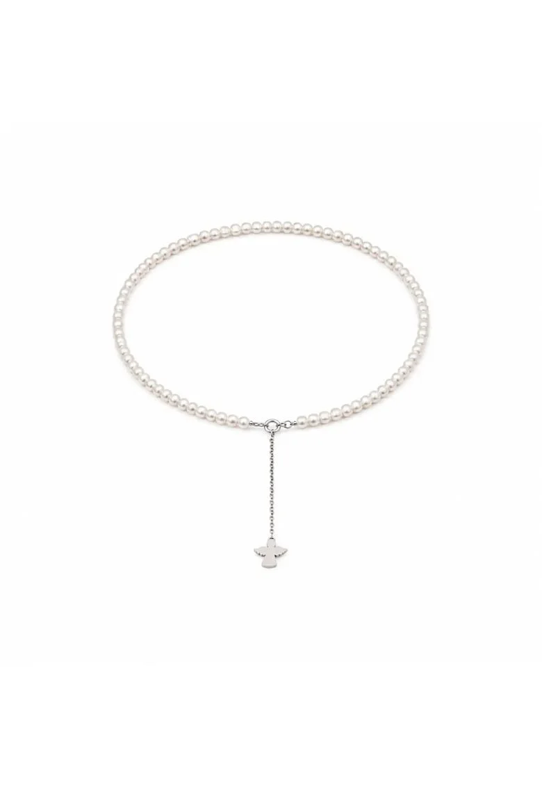 Colier cu perle naturale de cultura si charm ingeras din argint 925