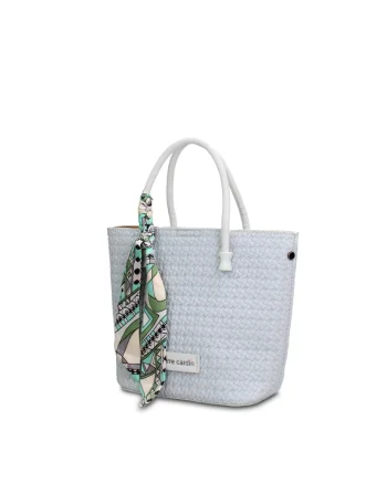 Geanta tote din piele ecologica cu accesoriu esarfa Aveline Lux, Albastru azur