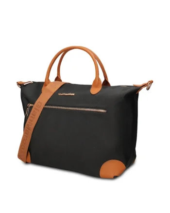 Geanta shopper din piele ecologica Elowen Prime, Negru/Maro