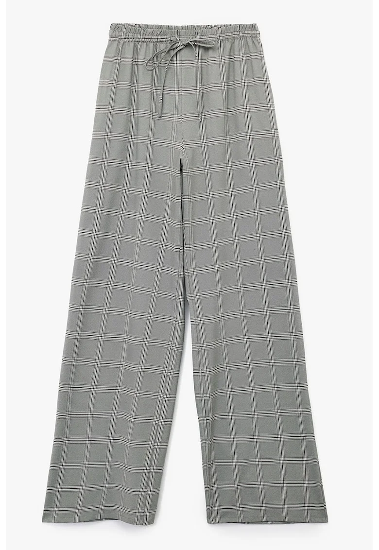 Pantaloni cu croiala ampla si model in carouri, Gri deschis