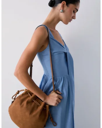 Geanta bucket de piele ecologica, Caramel