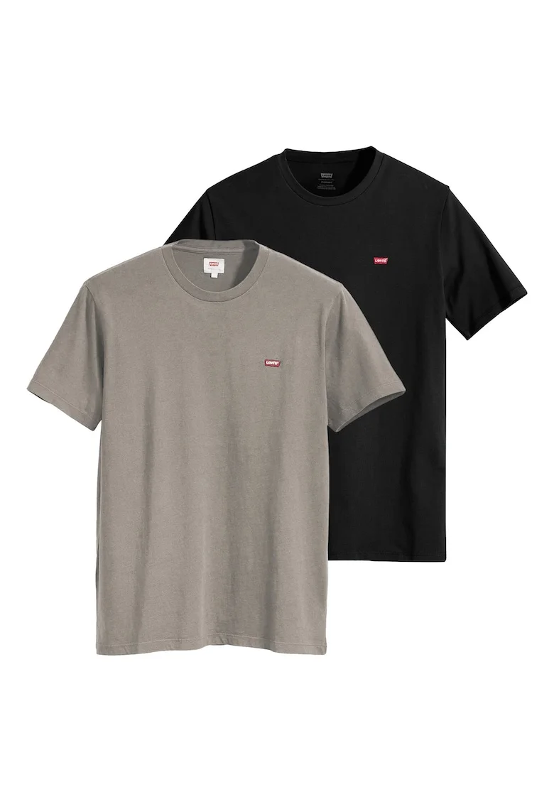 Set de tricouri din bumbac cu logo brodat discret - 2 piese, Negru/Kaki