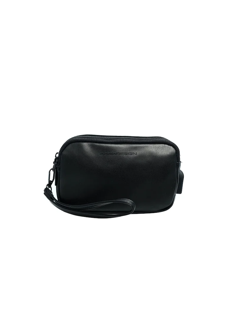 Geanta din piele ecologica cu maner si bareta pentru incheietura Velours Chic, Negru