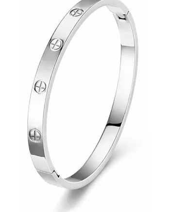 Bratara argintie, tip bangle, din otel inoxidabil, suflata cu aur 18k, Selmira C6