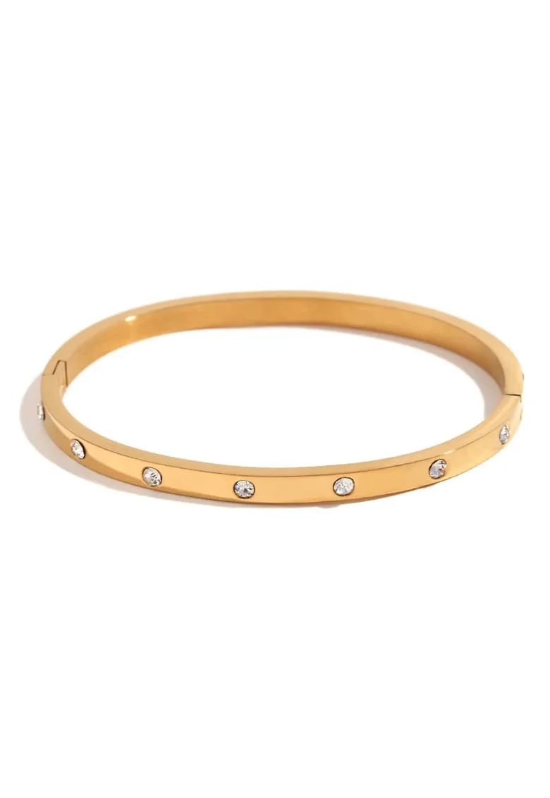 Bratara aurie, tip bangle, din otel inoxidabil, suflata cu aur 18k, cu zirconii, Vionelle C1