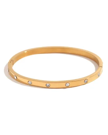Bratara aurie, tip bangle, din otel inoxidabil, suflata cu aur 18k, cu zirconii, Vionelle C1