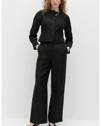 Pantaloni eleganti din amestec de in, Negru