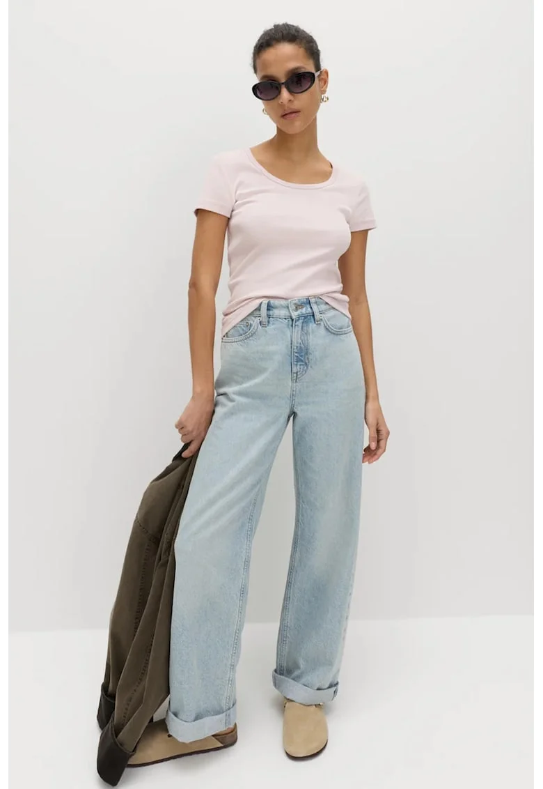 Tricou slim fit cu decolteu rotund, Roz deschis