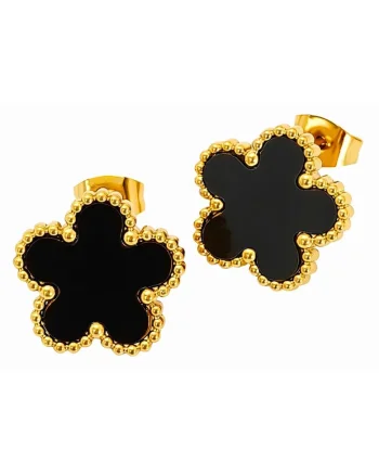Cercei  aurii din oțel inoxidabil suflati cu aur 18k, formă de floricică, 1.5cm, hipoalergenici