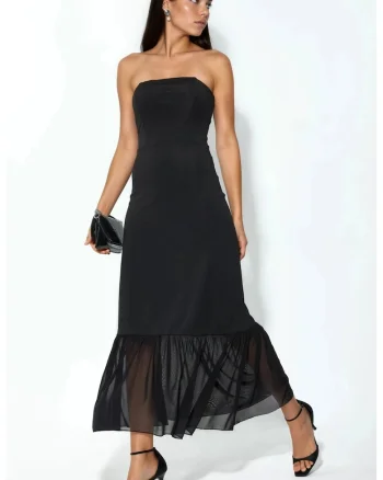 Rochie Midi,  Eleganta, Negru, Poliester-Elastan