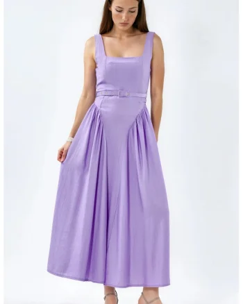 Rochie Midi  Mov Lavanda, poliester, decolteu patrat