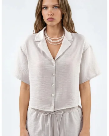 Camasa dama,  camasa scurta, casual, bej natural, poliester