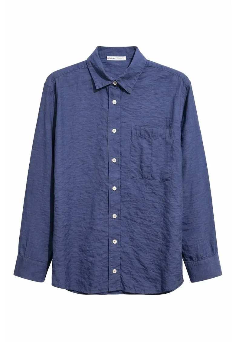 Camasa dama,  Relaxed Fit, albastru marin, 90% modal, cu buzunar