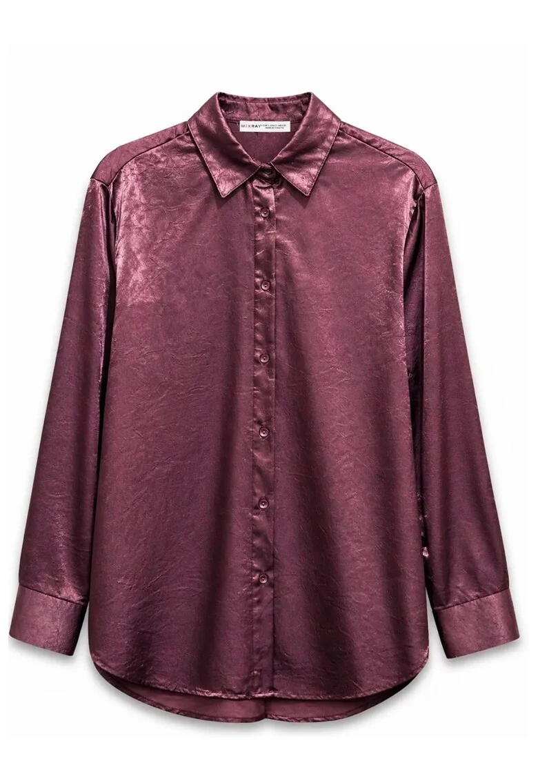 Camasa dama,  camasa din satin, casual, rosu burgund, maneca lunga, 100% poliester
