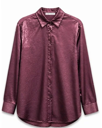 Camasa dama,  camasa din satin, casual, rosu burgund, maneca lunga, 100% poliester
