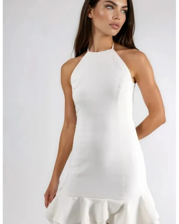 Rochie  Mini, Elegant, Alb, Bumbac, Poliester