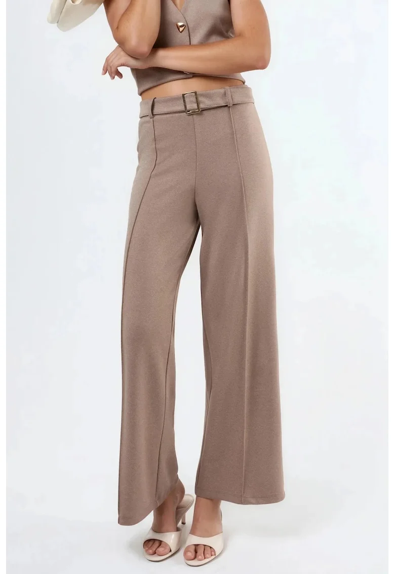 Pantaloni dama,  cu talie inalta, croiala dreapta, maro mocha, bumbac