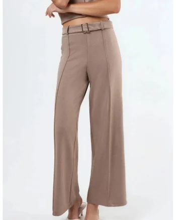 Pantaloni dama,  cu talie inalta, croiala dreapta, maro mocha, bumbac