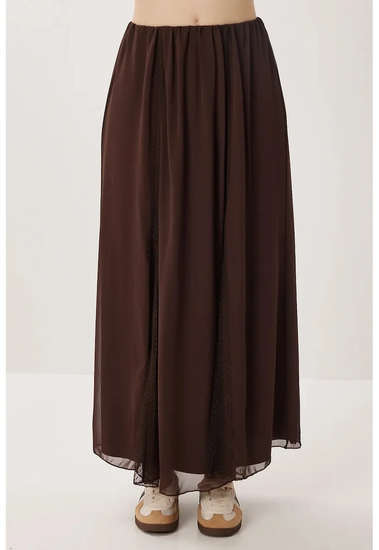 Fusta maxi Happiness Istanbul, talie inalta, maro mocha, 100% poliester,