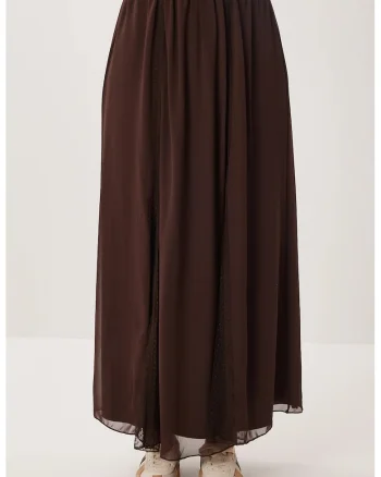 Fusta maxi Happiness Istanbul, talie inalta, maro mocha, 100% poliester,