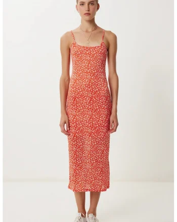 Rochie Midi Florala Fara Maneci Happiness Istanbul, Portocalie, Poliester-Elastan