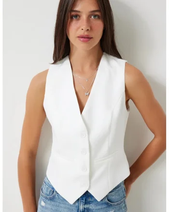 Vesta scurta, Happiness Istanbul, casual, alb, bumbac/poliester