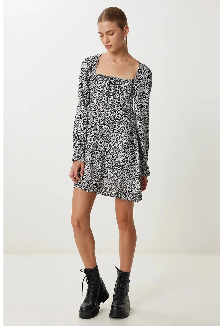 Rochie Mini, Happiness Istanbul, A-Line, detaliu tip snur, negru, viscoza