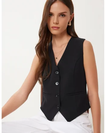 Vesta scurta, Happiness Istanbul, casual, negru, bumbac 70%