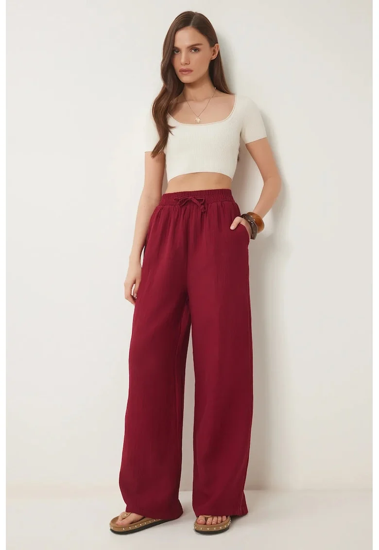 Pantaloni dama, Happiness Istanbul, snur talie, visiniu, bumbac