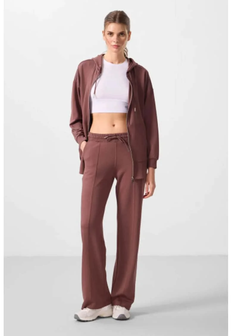 Pantaloni dama  texturat, maro, viscoza/poliester
