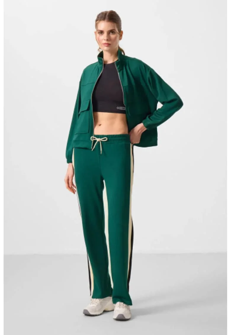 Pantaloni dama  stil palazzo, verde, viscoza-poliester