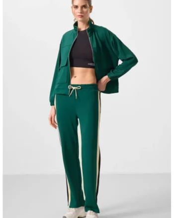 Pantaloni dama  stil palazzo, verde, viscoza-poliester