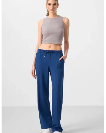 Pantaloni  texturat, albastru, viscoza/poliester