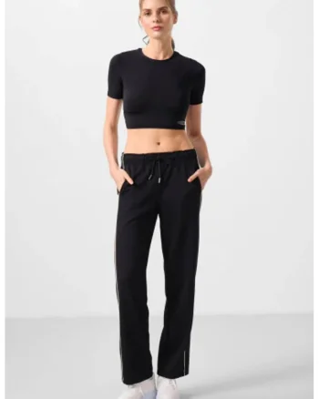 Pantaloni dama  elastic, negru, viscoza/poliester