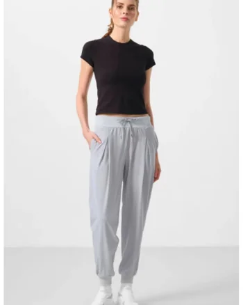 Pantaloni dama,  talie medie, gri, poliester
