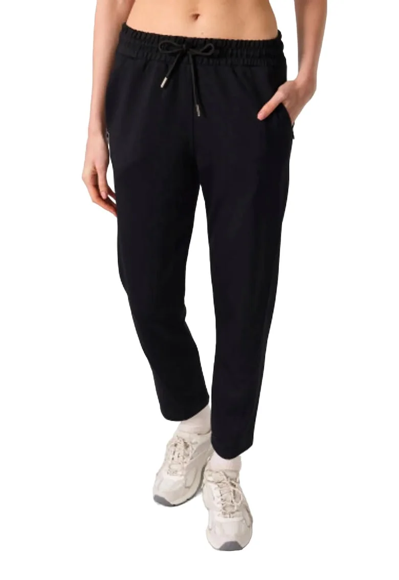 Pantaloni jogger,  croiala dreapta, elasticitate naturala, negru, viscoza/poliester/elastan