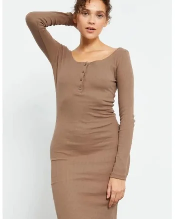 Rochie midi,  bej natural, bumbac/elastan