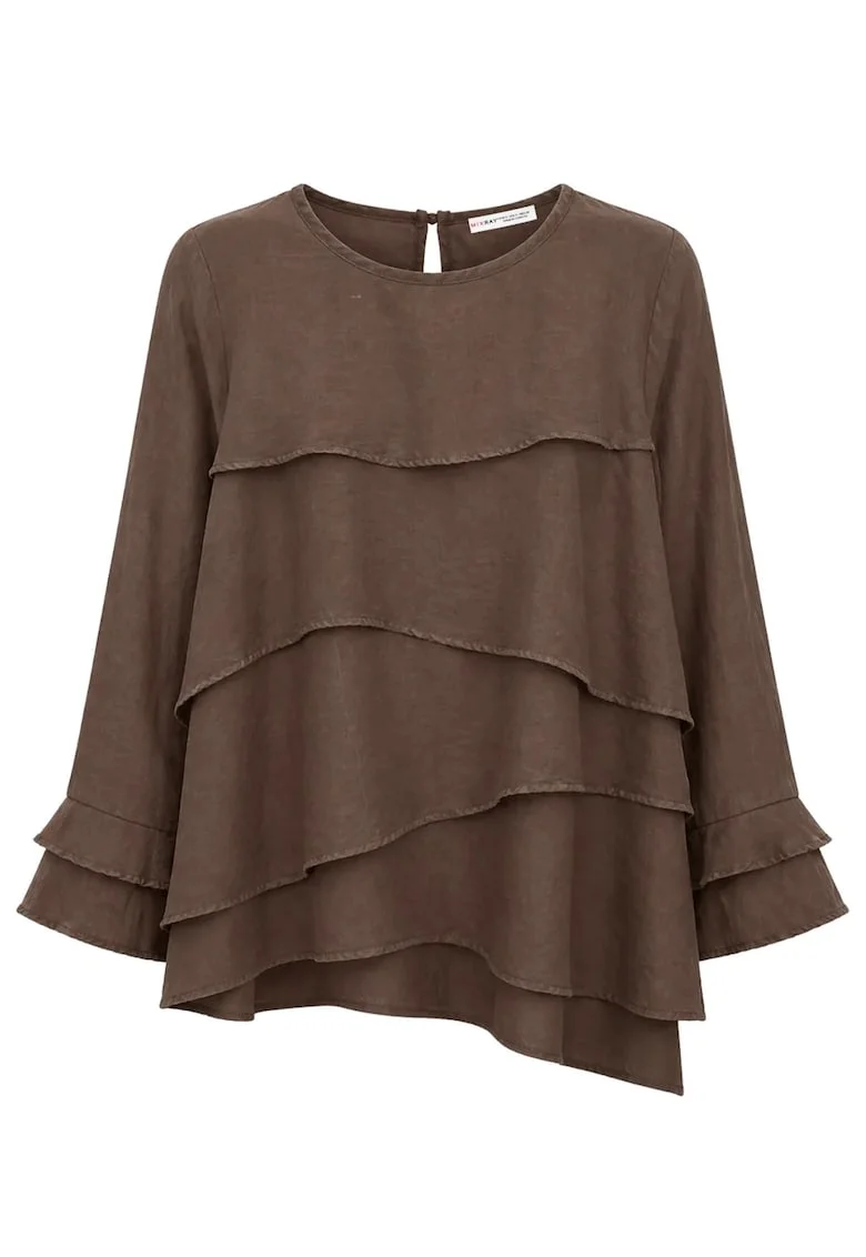 Bluze dama,  bluza cu maneca lunga, volanase, maro cafea, casual