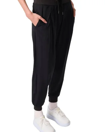 Pantaloni dama,  jogging, talie medie, buzunare, negru, poliester