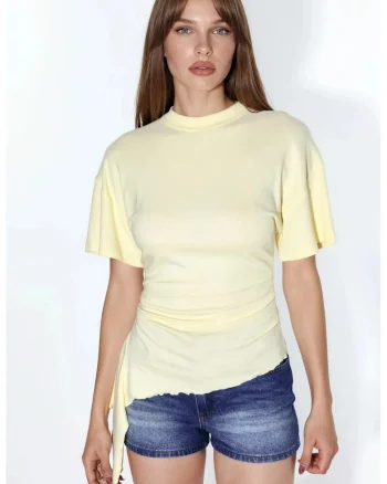 Bluza dama  supradimensionata, galben lamaie, casual, drapaj, 48% modal, 47% bumbac, 5% elastan