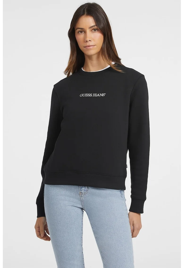 Bluza de trening cu decolteu la baza gatului si logo, Negru