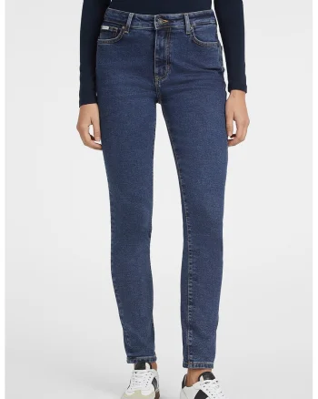 Blugi skinny cu detaliu logo, Albastru