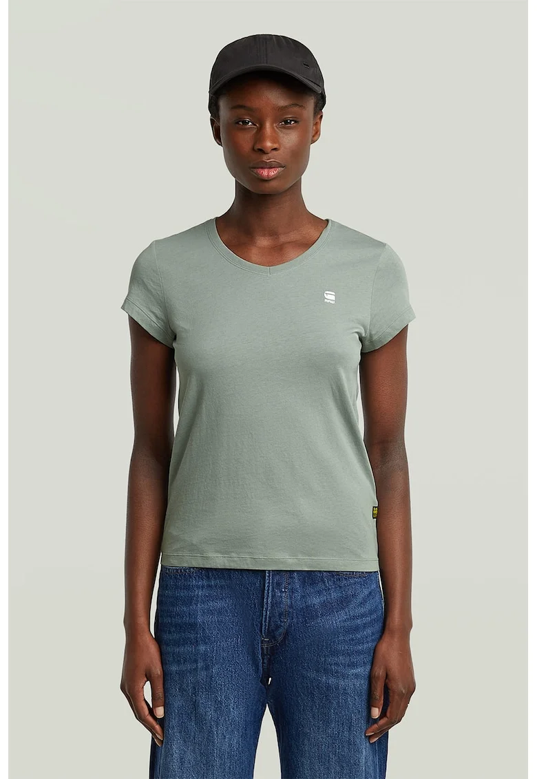 Tricou de bumbac organic cu decolteu in V Eyben, Gri cenusiu