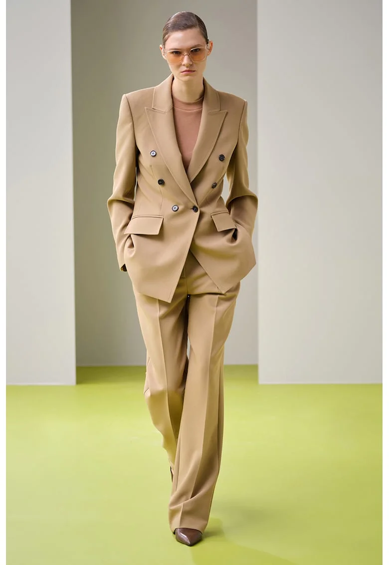 Pantaloni relaxed fit cu talie medie, Maro deschis