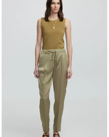 Pantaloni cu snur si buzunare laterale, Kaki