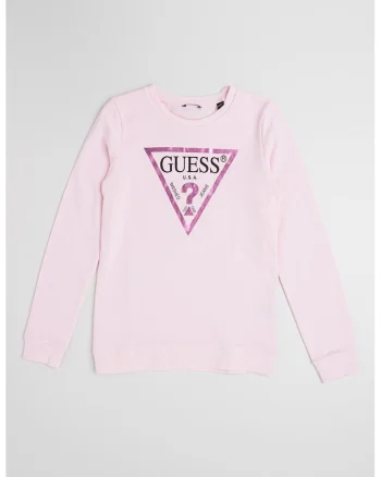 Bluza de trening cu decolteu la baza gatului si imprimeu logo, Roz